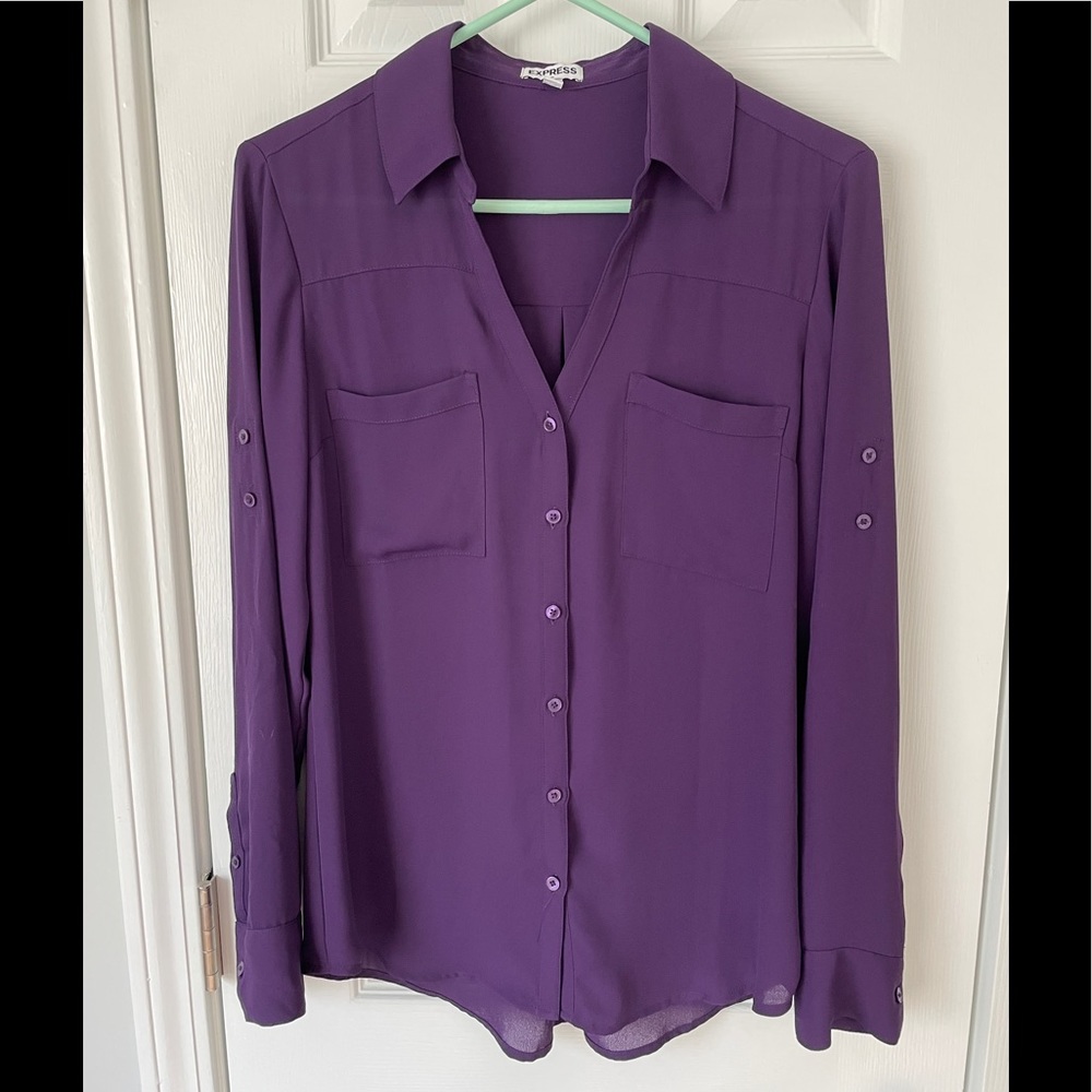 Express Women’s Portofino Shirt - Purple Longsleeve Button-Up Size Medium